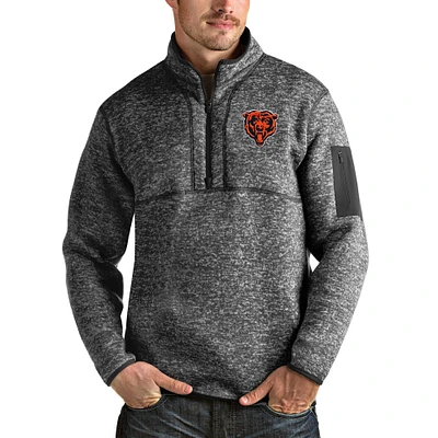 Men's Antigua Heathered Charcoal Chicago Bears Bear Head Fortune Quarter-Zip Pullover Jacket