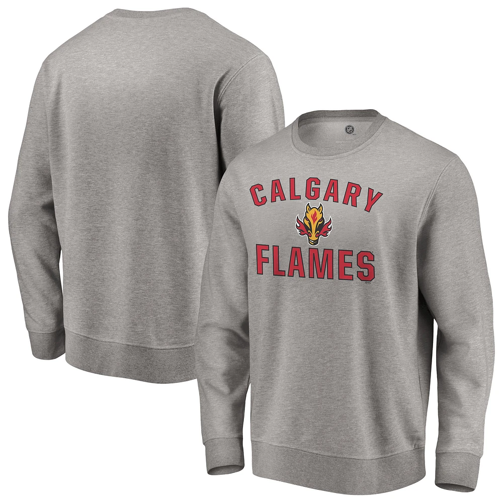 Men's Heather Gray Calgary Flames Special Edition Victory Arch Pullover Sweatshirt