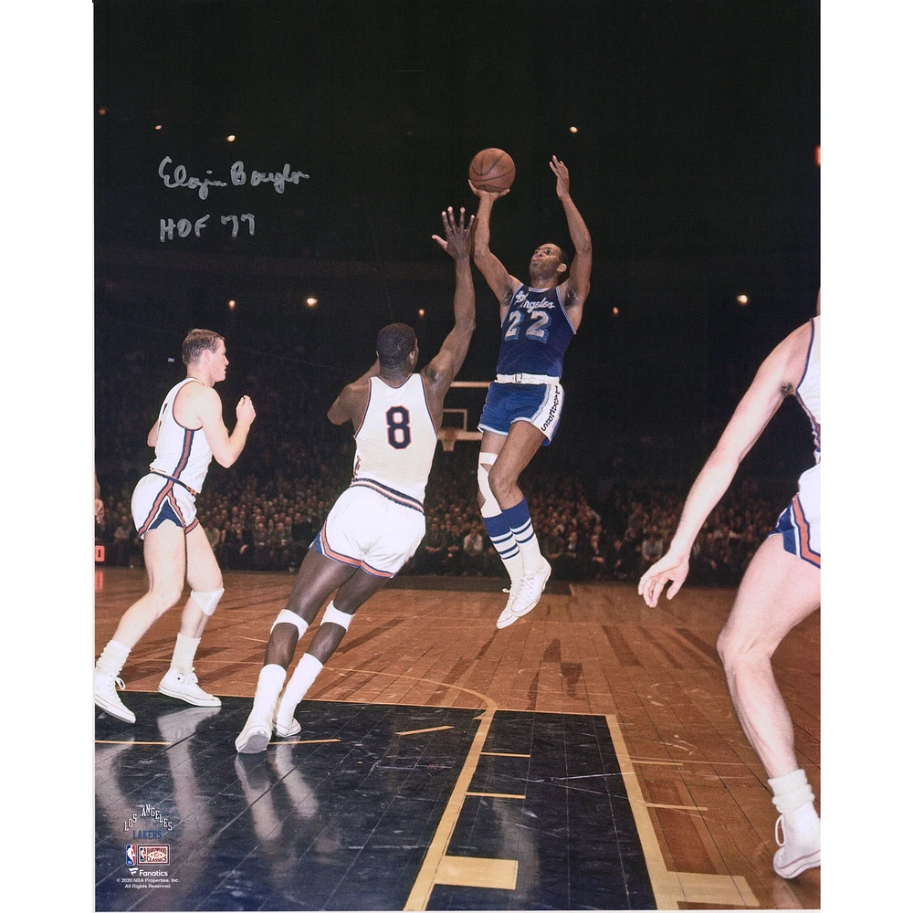 Elgin Baylor Los Angeles Lakers Autographed 16" x 20" Shooting Photograph with "HOF 77" Inscription