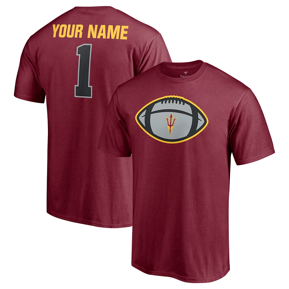 Men's Maroon Arizona State Sun Devils Game Ball Football Personalized Name & Number T-Shirt