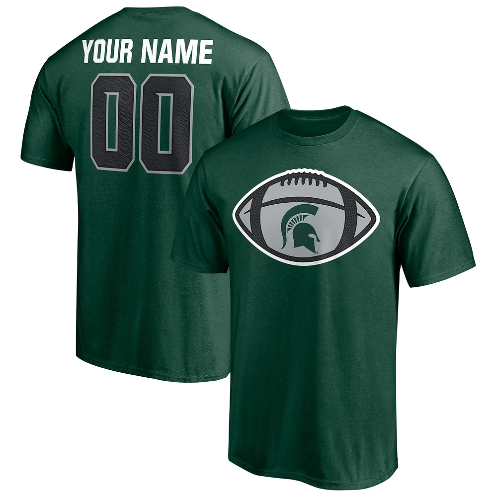 Men's Green Michigan State Spartans Game Ball Football Personalized Name & Number T-Shirt