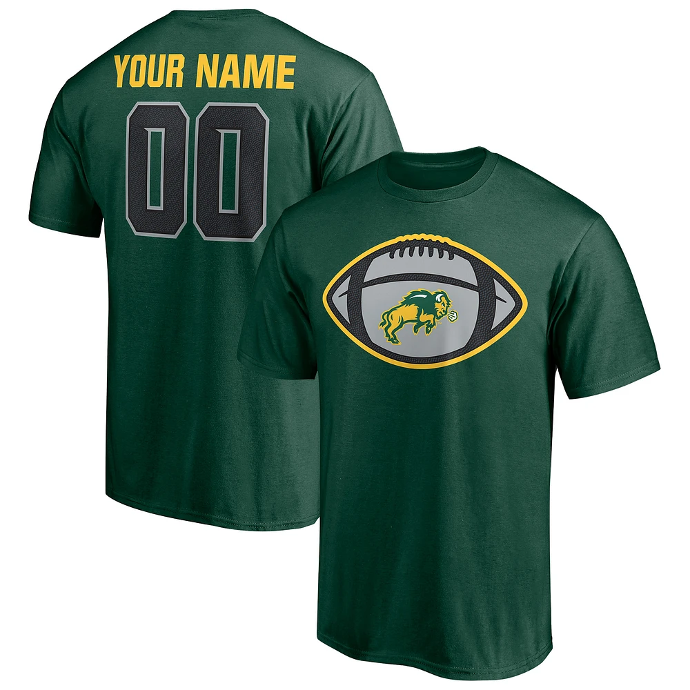 Men's Green NDSU Bison Game Ball Football Personalized Name & Number T-Shirt