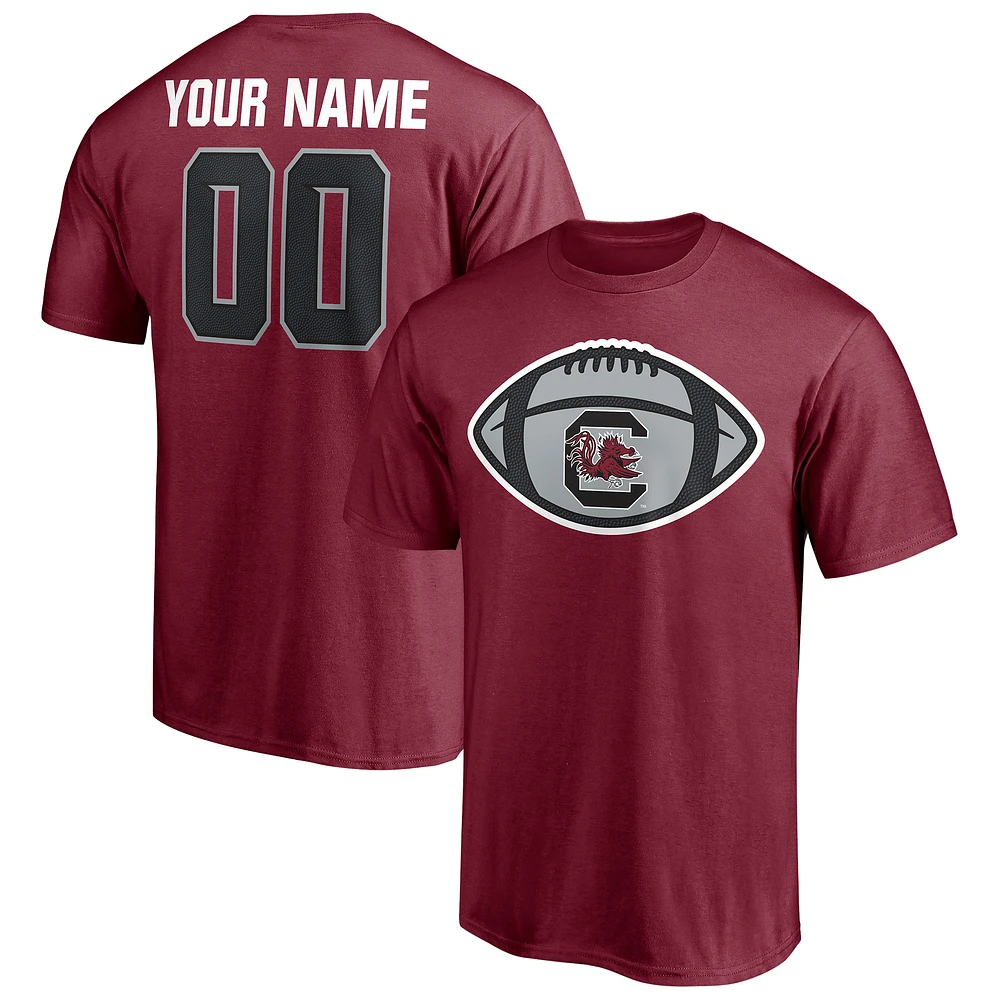 Men's Garnet South Carolina Gamecocks Game Ball Football Personalized Name & Number T-Shirt