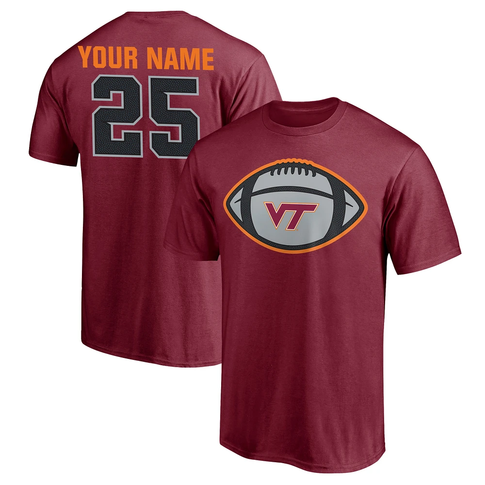 Men's Maroon Virginia Tech Hokies Game Ball Football Personalized Name T-Shirt