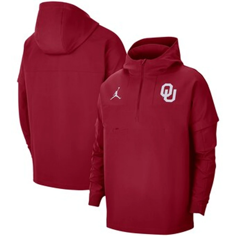 Men's Jordan Brand Crimson Oklahoma Sooners Pregame Half-Zip Hoodie