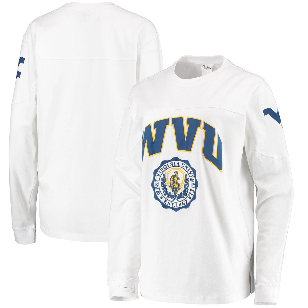 Women's Pressbox White West Virginia Mountaineers Edith Long Sleeve Oversized Top