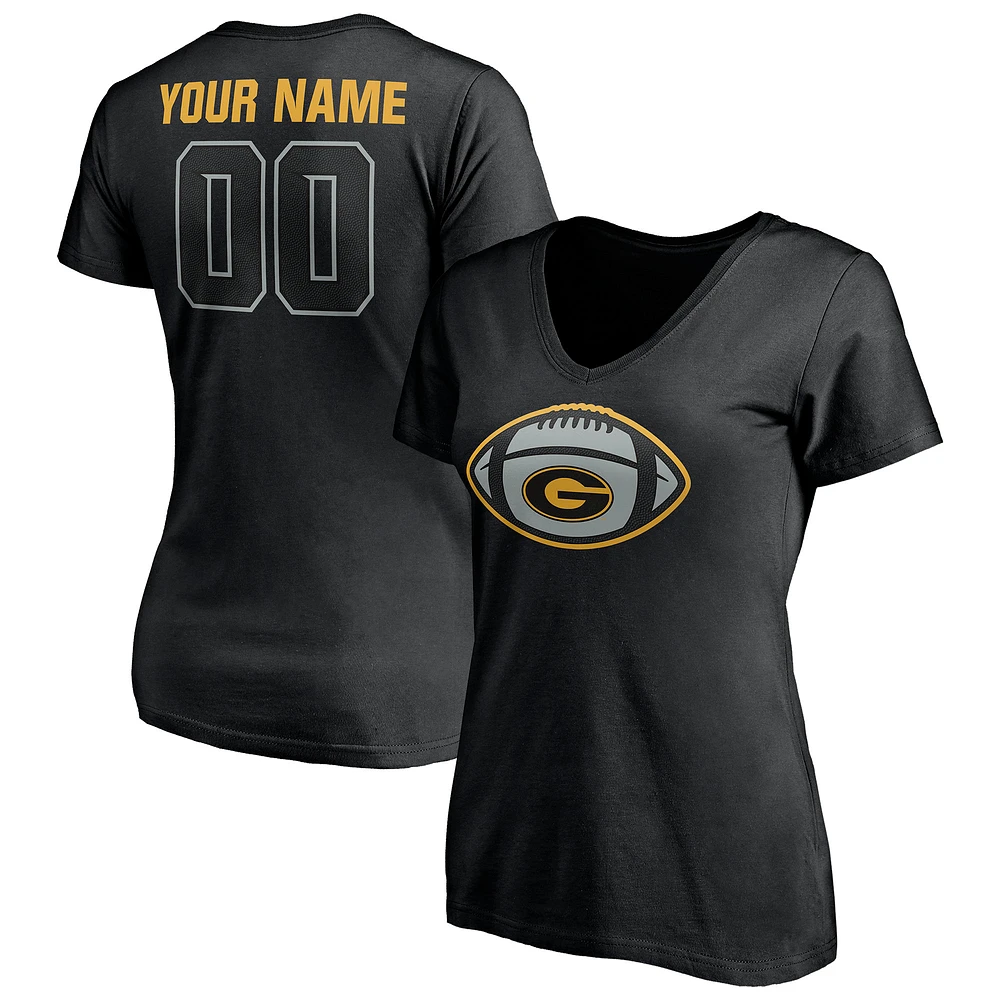 Women's Black Grambling Tigers Game Ball Football Personalized Name & Number V-Neck T-Shirt