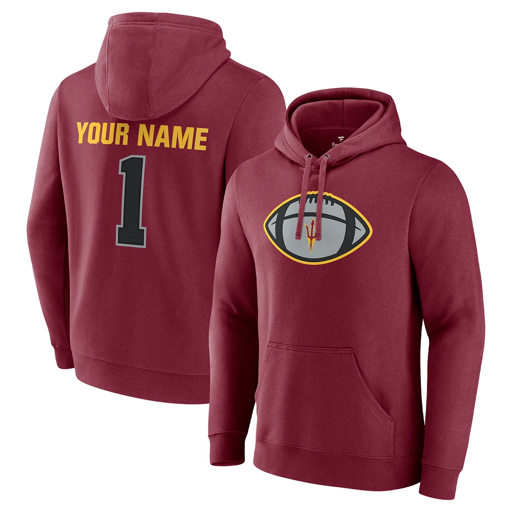 Men's Maroon Arizona State Sun Devils Game Ball Football Personalized Name & Number Pullover Hoodie