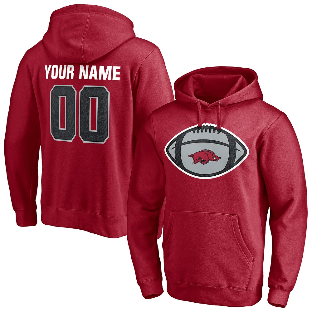 Men's Cardinal Arkansas Razorbacks Game Ball Football Personalized Name & Number Pullover Hoodie