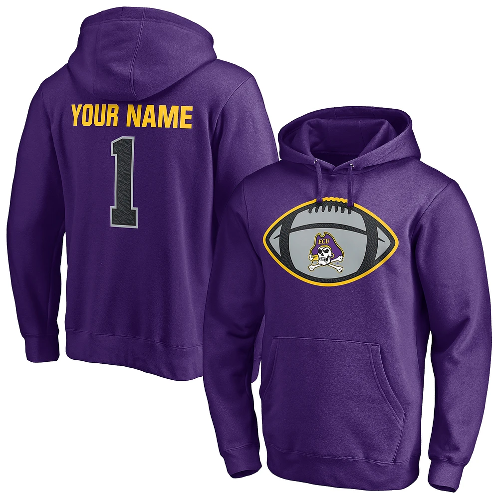 Men's Purple ECU Pirates Game Ball Football Personalized Name Pullover Hoodie