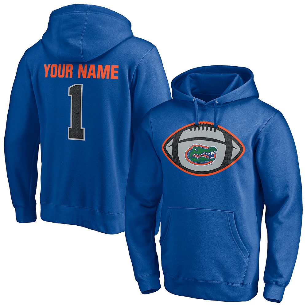 Men's Royal Florida Gators Game Ball Football Personalized Name Pullover Hoodie