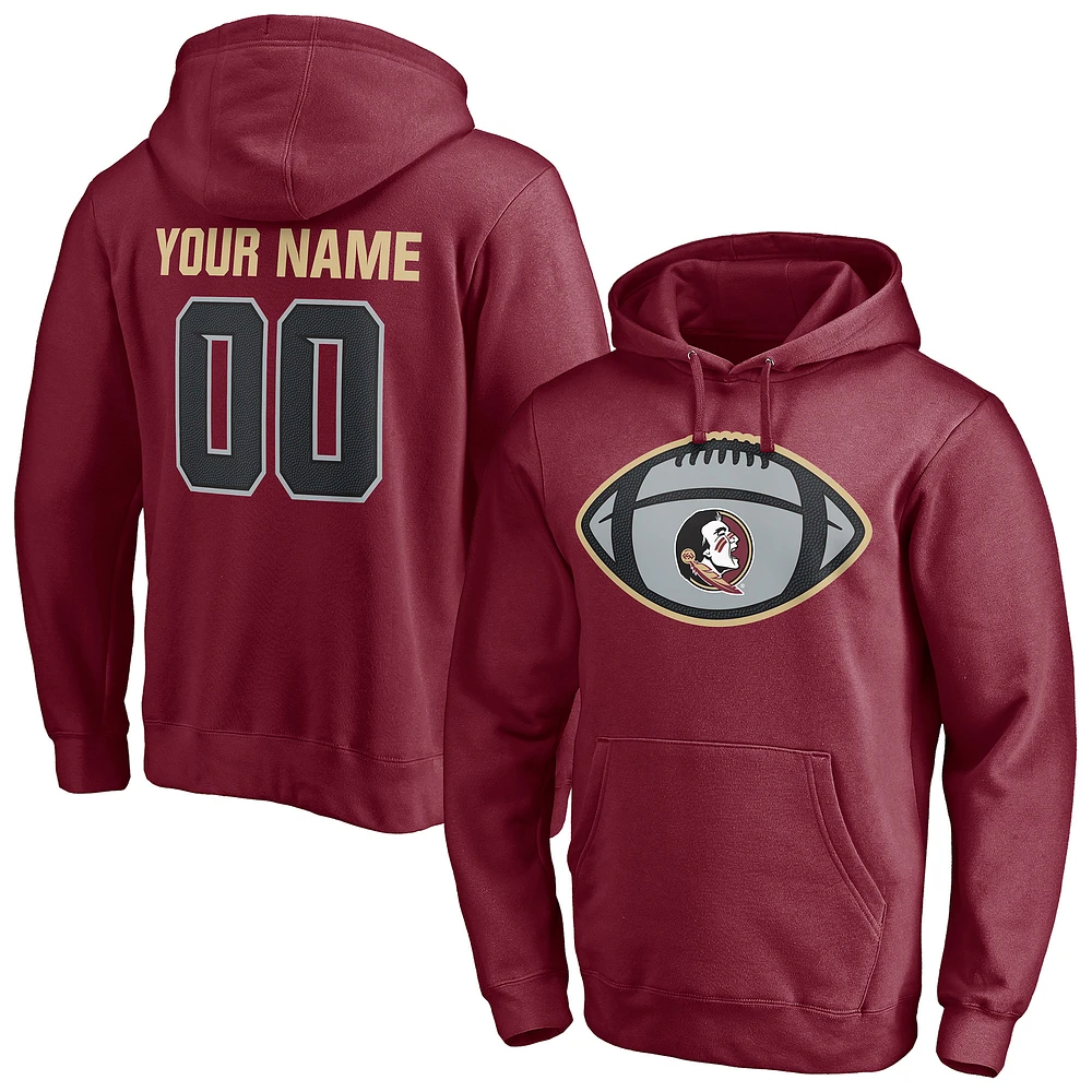 Men's Garnet Florida State Seminoles Game Ball Football Personalized Name & Number Pullover Hoodie