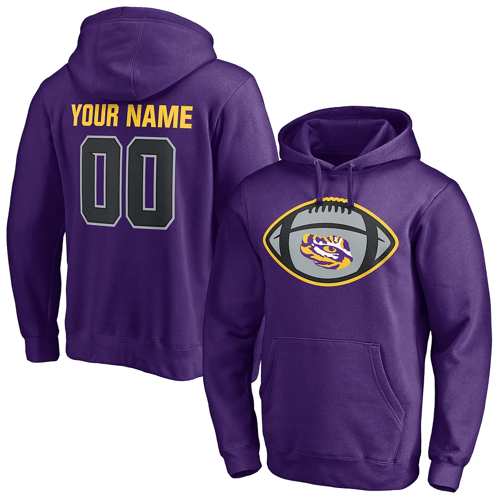 Men's Purple LSU Tigers Game Ball Football Personalized Name & Number Pullover Hoodie