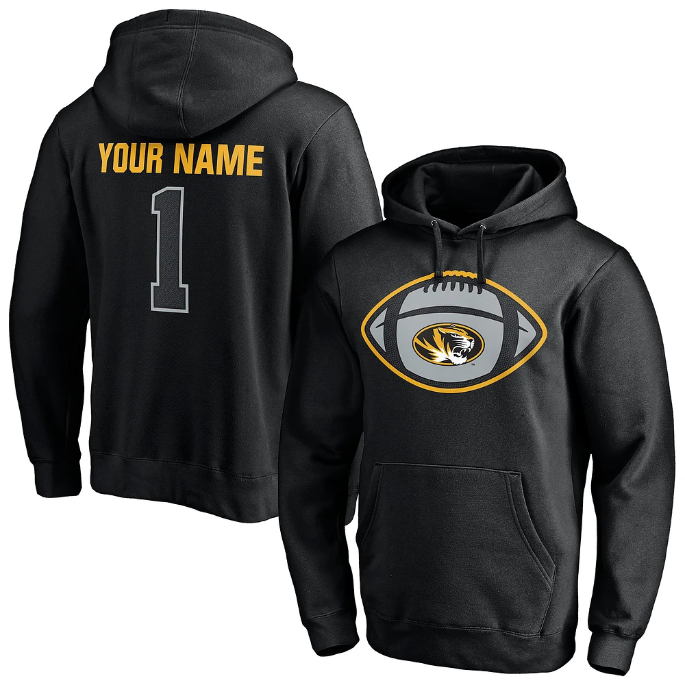 Men's Black Missouri Tigers Game Ball Football Personalized Name Pullover Hoodie