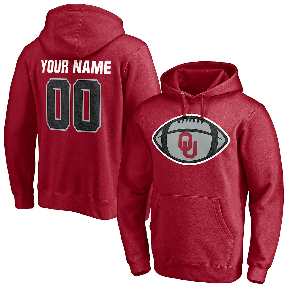 Men's Crimson Oklahoma Sooners Game Ball Football Personalized Name & Number Pullover Hoodie