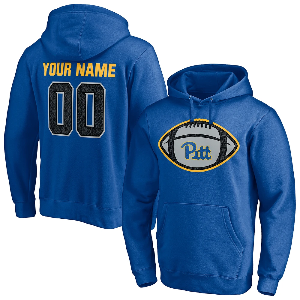 Men's Royal Pitt Panthers Game Ball Football Personalized Name & Number Pullover Hoodie