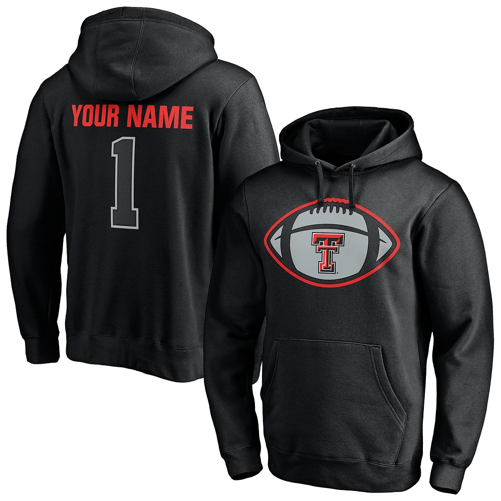 Men's Black Texas Tech Red Raiders Game Ball Football Personalized Name Pullover Hoodie