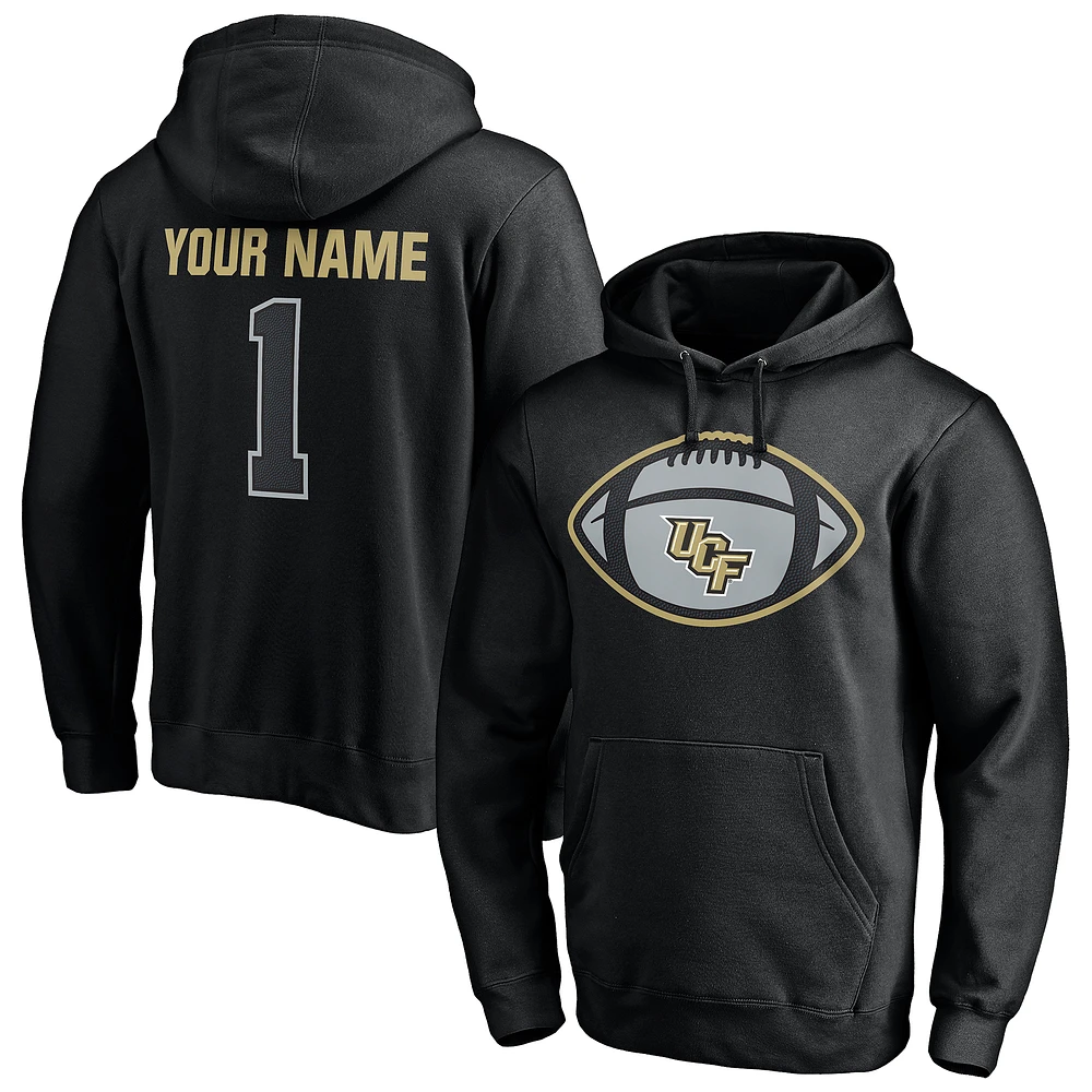 Men's Black UCF Knights Game Ball Football Personalized Name Pullover Hoodie