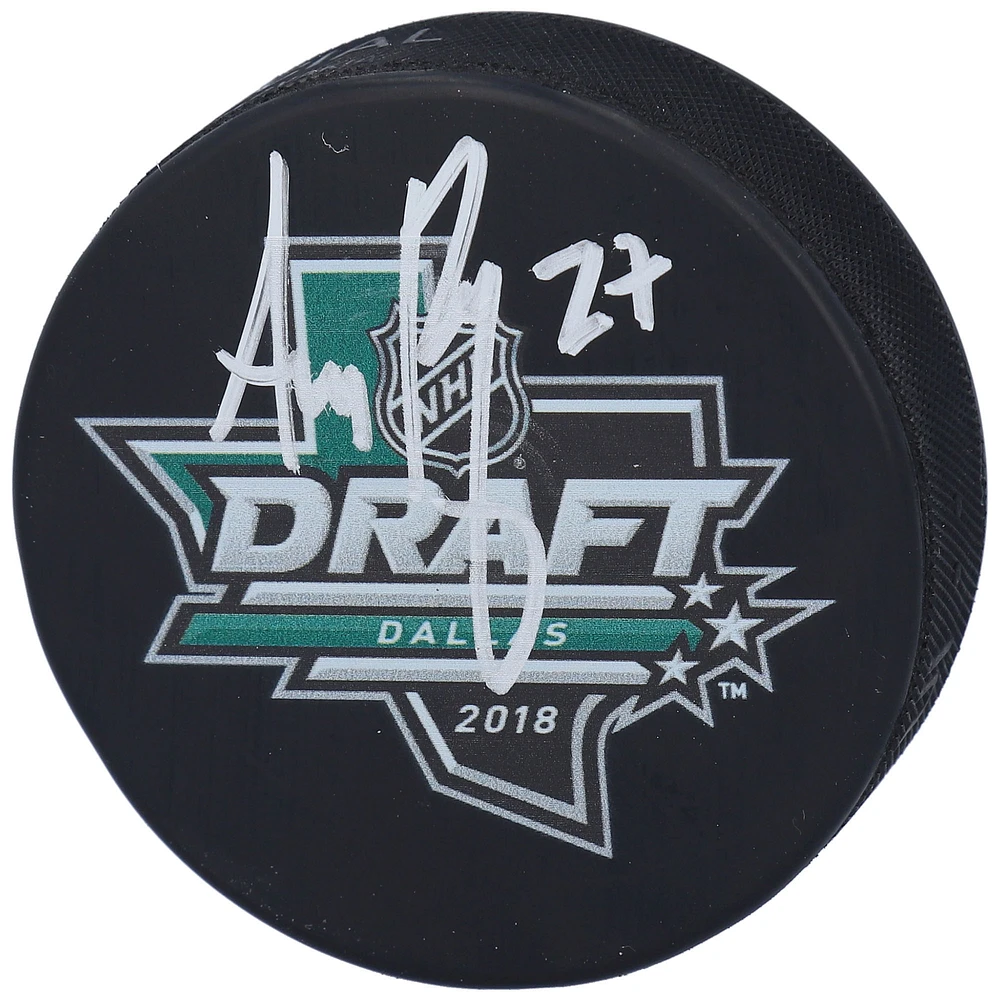 Adam Boqvist Columbus Blue Jackets Autographed 2018 NHL Draft Logo Hockey Puck