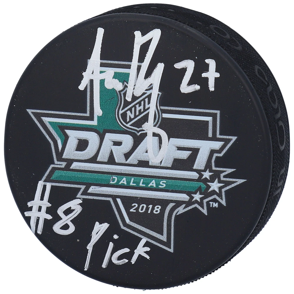 Adam Boqvist Columbus Blue Jackets Autographed 2018 NHL Draft Logo Hockey Puck with "#8 Pick" Inscription