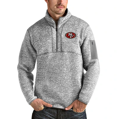 Men's Antigua Heather Gray San Francisco 49ers Team Logo Fortune Quarter-Zip Pullover Jacket