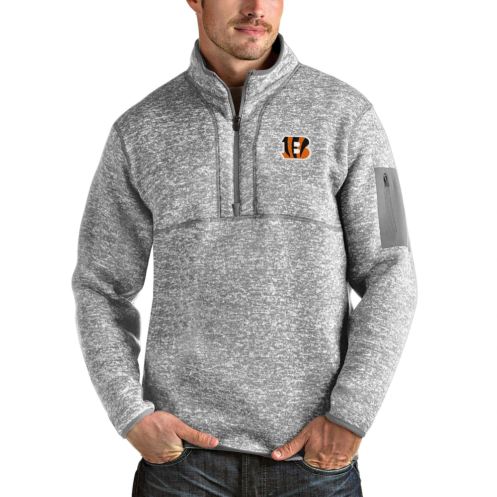 Men's Antigua Heather Gray Cincinnati Bengals Team Logo Fortune Quarter-Zip Pullover Jacket