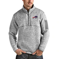 Men's Antigua Heather Gray Buffalo Bills Team Logo Fortune Quarter-Zip Pullover Jacket