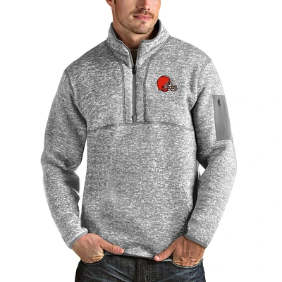 Men's Antigua Heather Gray Cleveland Browns Team Logo Fortune Quarter-Zip Pullover Jacket