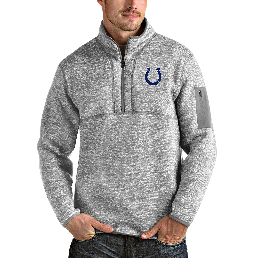 Men's Antigua Heather Gray Indianapolis Colts Team Logo Fortune Quarter-Zip Pullover Jacket