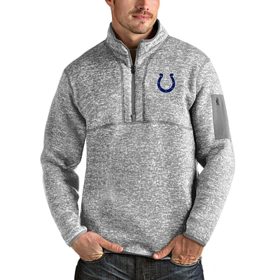 Men's Antigua Heather Gray Indianapolis Colts Team Logo Fortune Quarter-Zip Pullover Jacket