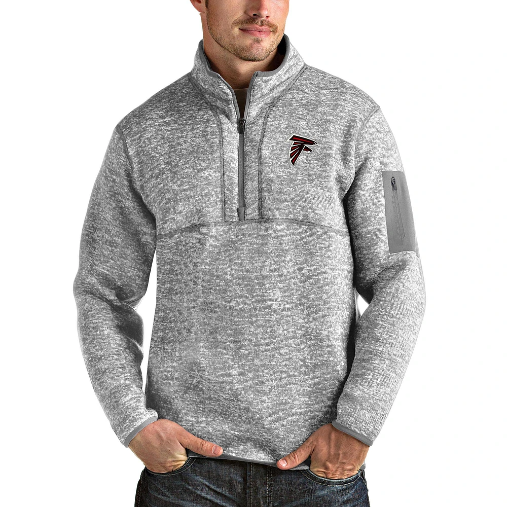 Men's Antigua Heather Gray Atlanta Falcons Team Logo Fortune Quarter-Zip Pullover Jacket