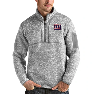 Men's Antigua Heather Gray New York Giants Team Logo Fortune Quarter-Zip Pullover Jacket