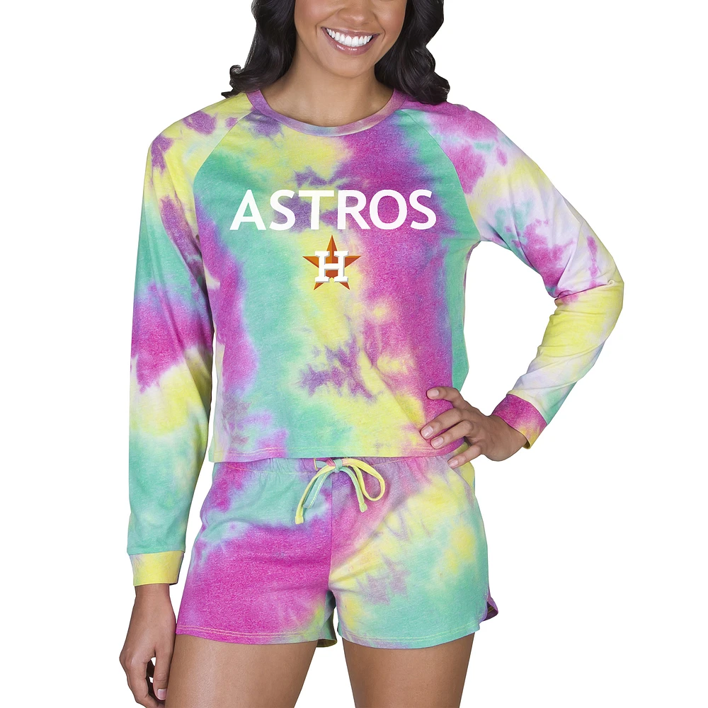 Women's Concepts Sport Houston Astros Velodrome Tie-Dye Long Sleeve Top & Shorts Set