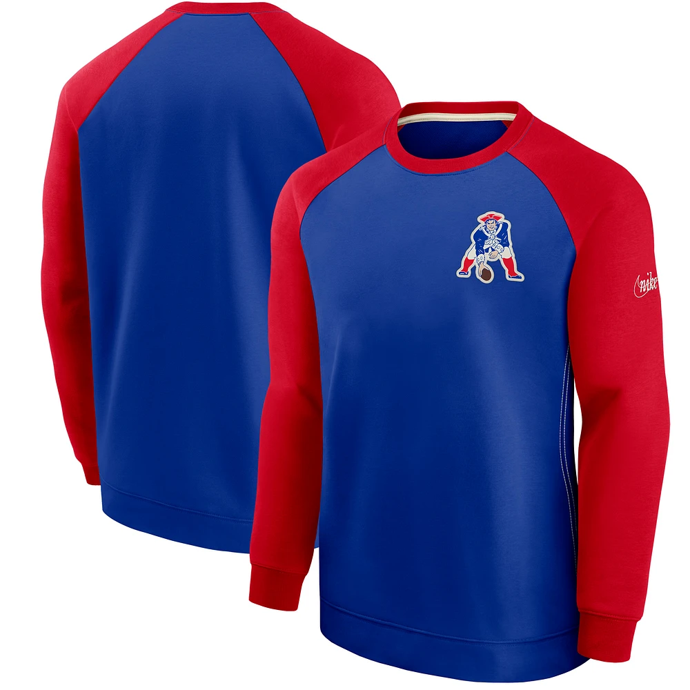 Men's Nike Royal/Red New England Patriots Historic Raglan Crew Performance Sweater