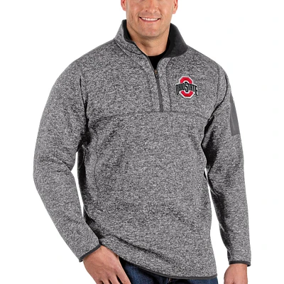 Men's Antigua Heather Charcoal Ohio State Buckeyes Big & Tall Fortune Quarter-Zip Pullover Jacket