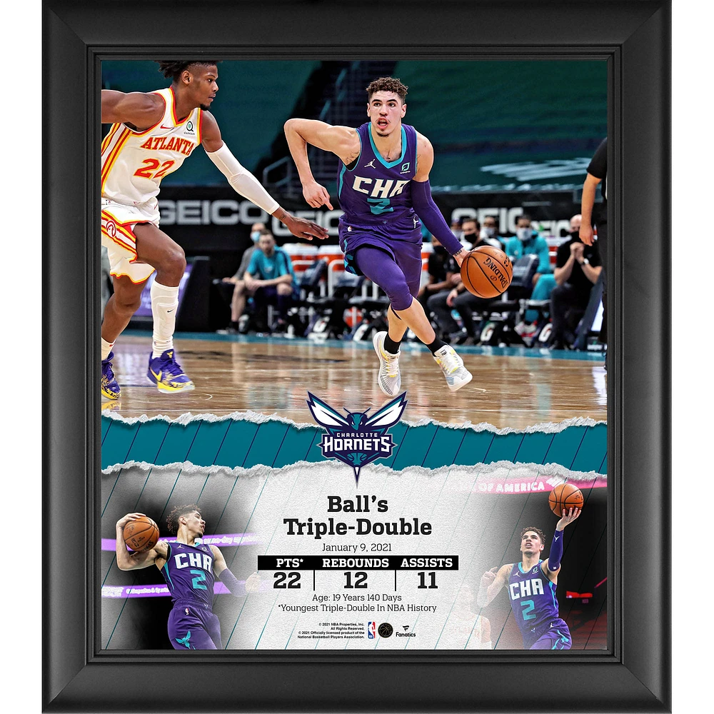 LaMelo Ball Charlotte Hornets Framed 15" x 17" Youngest Player Triple Double Collage