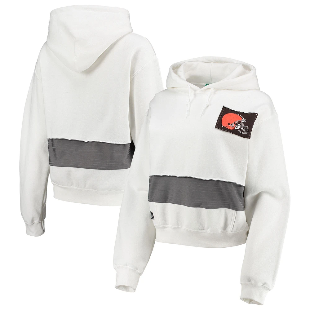 Women's Refried Apparel White Cleveland Browns Sustainable Crop Dolman Pullover Hoodie