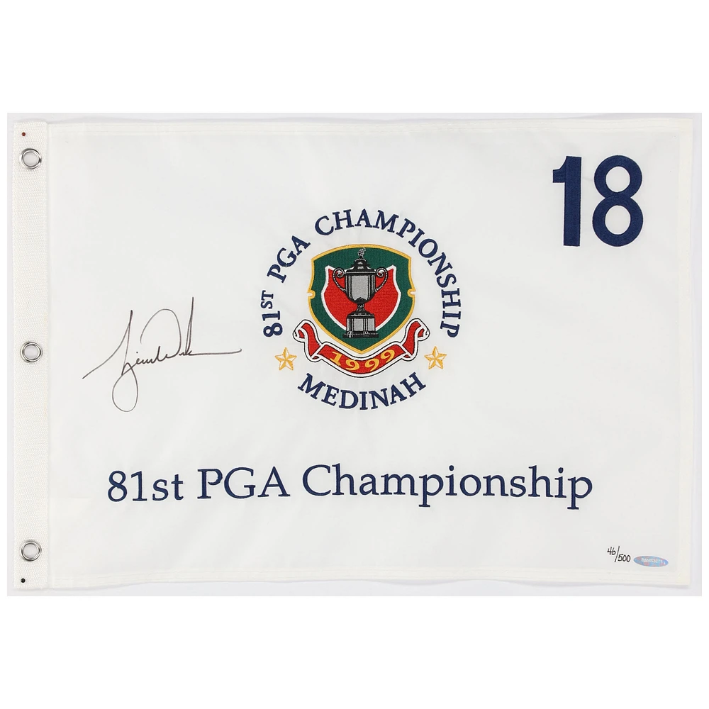 Tiger Woods Autographed 1999 PGA Championship Pin Flag - Upper Deck