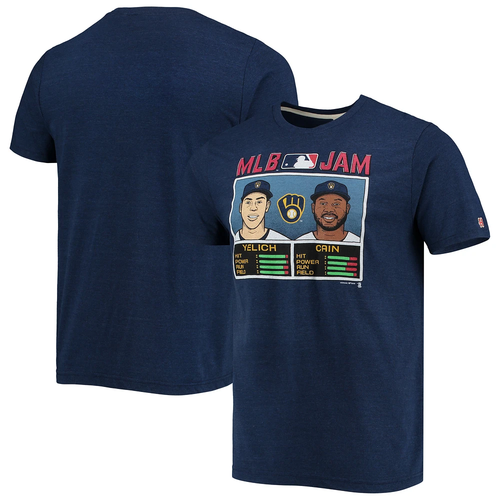 Men's Homage Christian Yelich & Lorenzo Cain Navy Milwaukee Brewers MLB Jam Tri-Blend T-Shirt