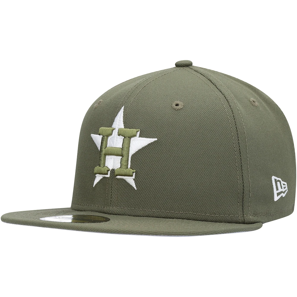 Men's New Era Olive Houston Astros White Logo 59FIFTY Fitted Hat