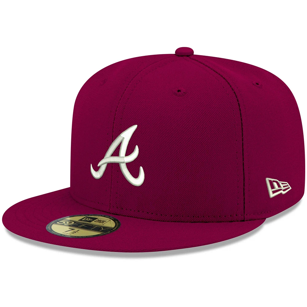 Men's New Era Cardinal Atlanta Braves White Logo 59FIFTY Fitted Hat