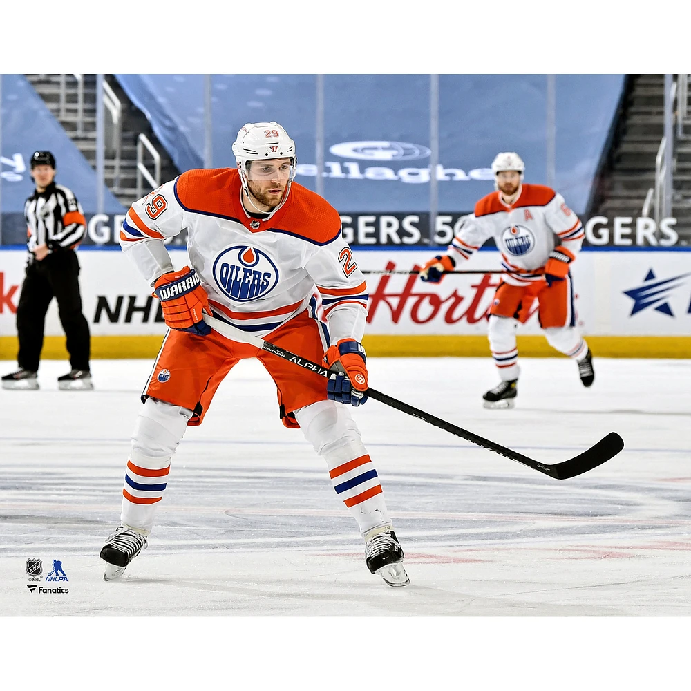 Leon Draisaitl Edmonton Oilers Unsigned White Reverse Retro Jersey Skating Photograph