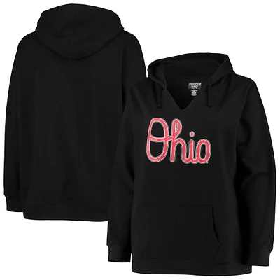 Women's Black Ohio State Buckeyes Plus Notch Neck Team Pullover Hoodie