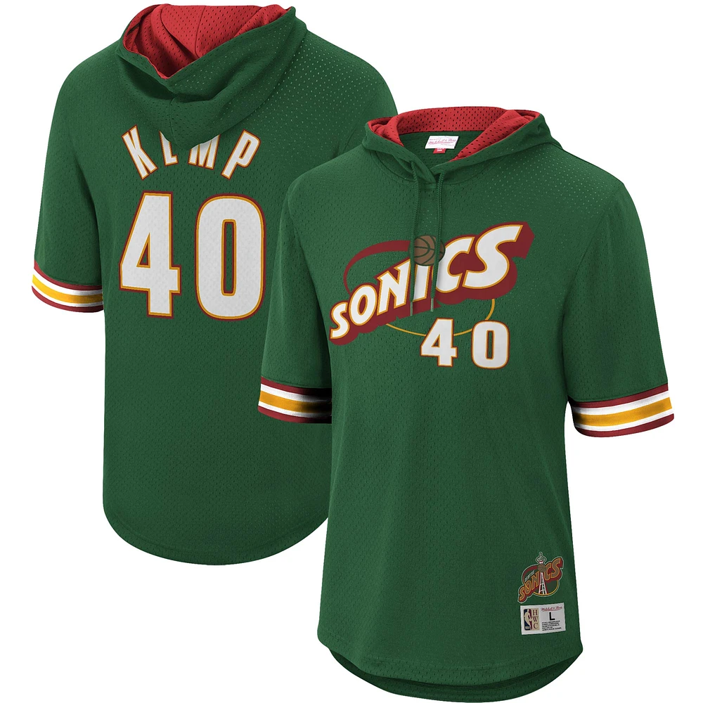 Men's Mitchell & Ness Shawn Kemp Green Seattle SuperSonics Mesh Hardwood Classics Name & Number Short Sleeve Hoodie