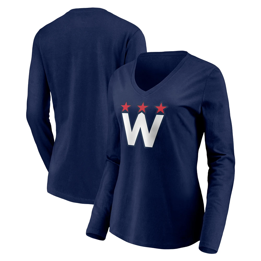 Women's Navy Washington Capitals Alternate Logo Long Sleeve V-Neck T-Shirt