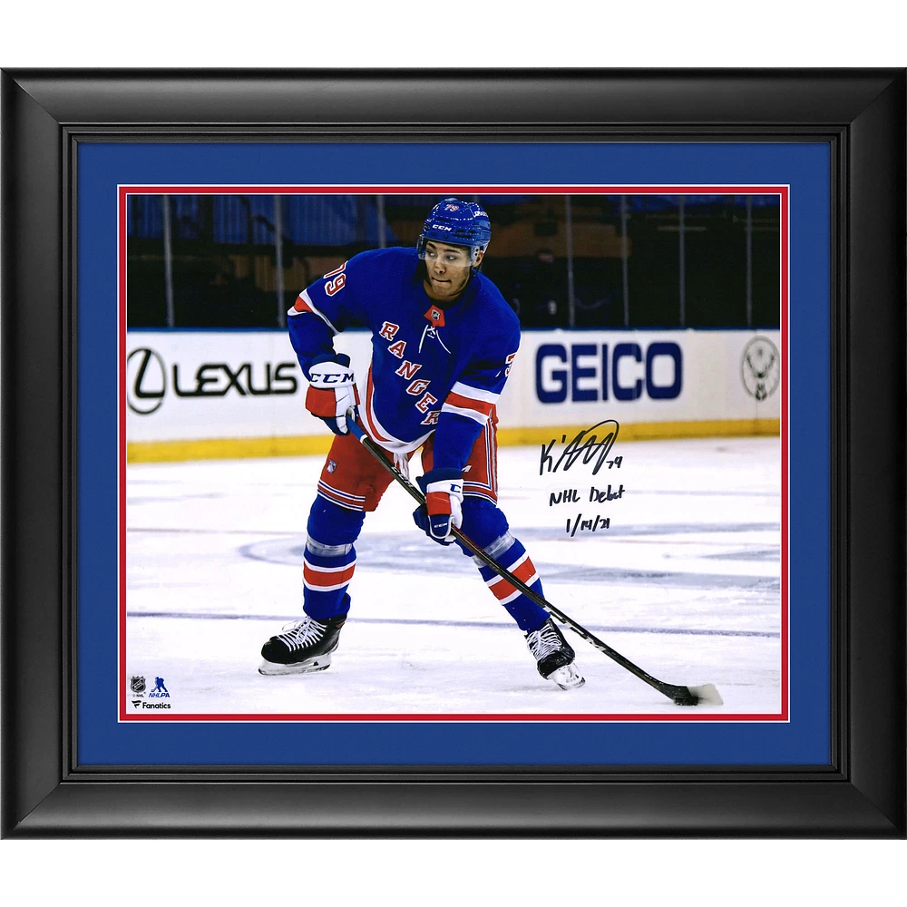 K'Andre Miller New York Rangers Framed Autographed 16" x 20" Handshake Line Photograph with "1st NHL Goal 1/26/21" Inscription