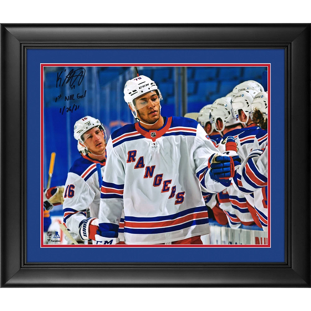 K'Andre Miller New York Rangers Framed Autographed 16" x 20" NHL Debut Skating Photograph with "NHL Debut 1/14/21" Inscription