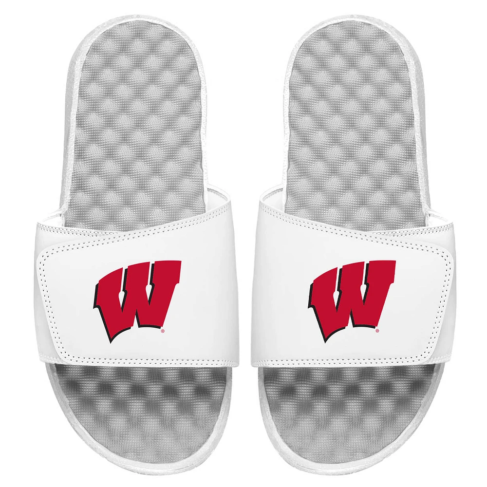 Youth ISlide White Wisconsin Badgers Primary Logo Slide Sandals