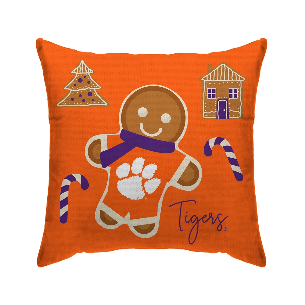 Clemson Tigers Gingerbread Holiday 20'' x 20'' Pillow Cover
