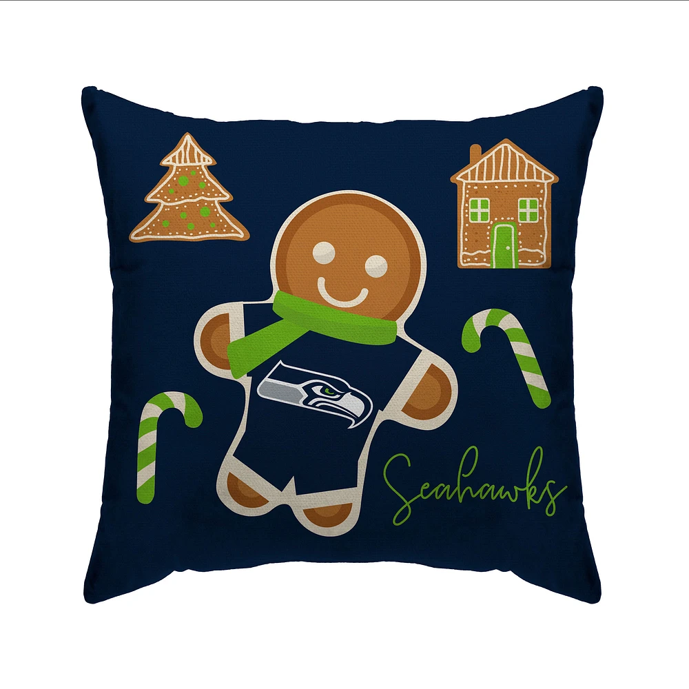 Seattle Seahawks Gingerbread Holiday 20'' x 20'' Pillow Cover